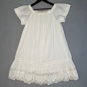 Rebecca Taylor White‎ Cotton Dress Size 4 Short Sleeve Off Shoulder Lace Trim